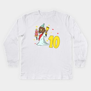 I am 10 with Jesus - kids birthday 10 years old Kids Long Sleeve T-Shirt